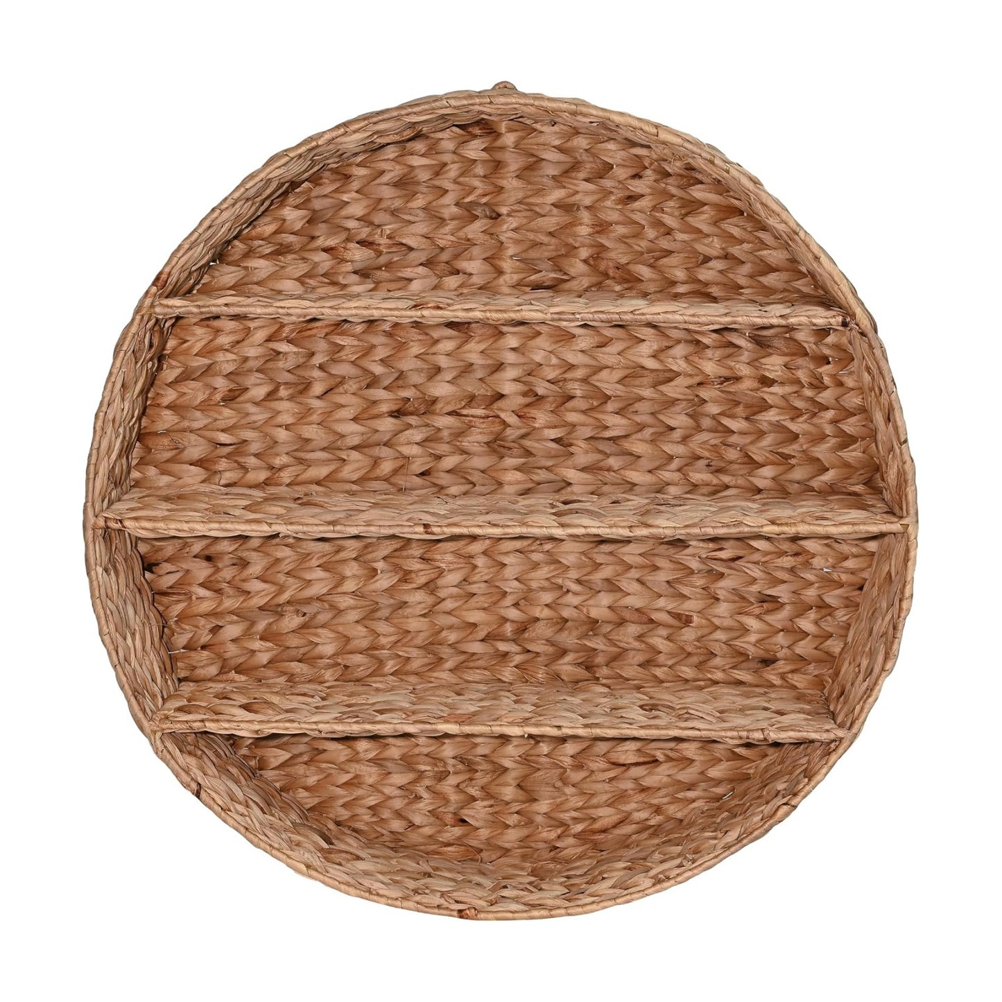 WRK1000A Annulus 24.5" 3-Shelf Circular Handwoven Hyacinth Wall Rack for Entryway / Natural / 24.61
