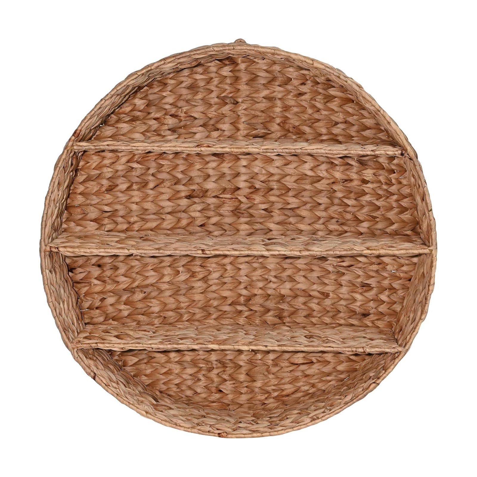 WRK1000A Annulus 24.5" 3-Shelf Circular Handwoven Hyacinth Wall Rack for Entryway / Natural / 24.61