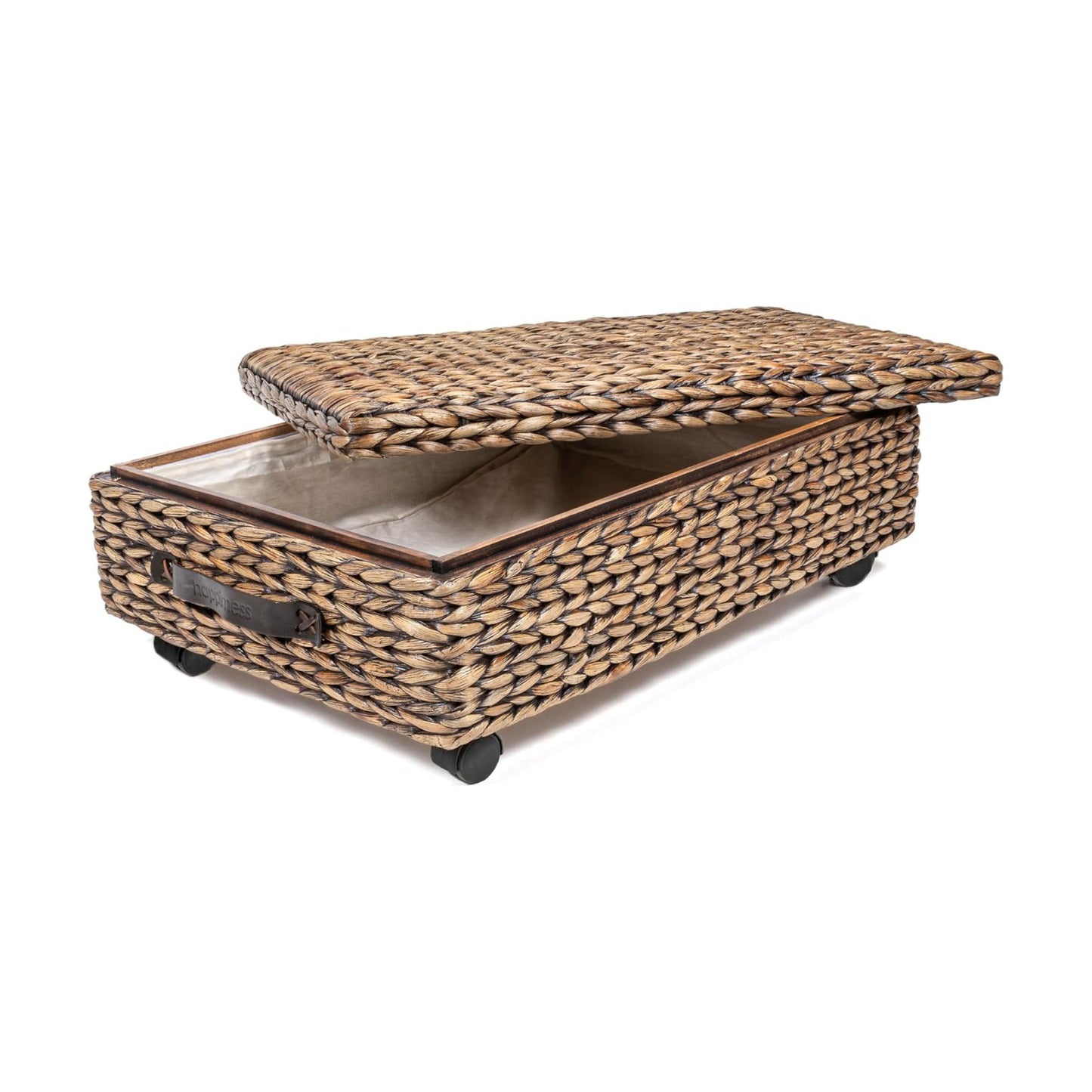 BSK1006B 26.38" Chett Minimalist Hand-Woven Hyacinth/Wood Underbed Storage Bin / Brown Wash