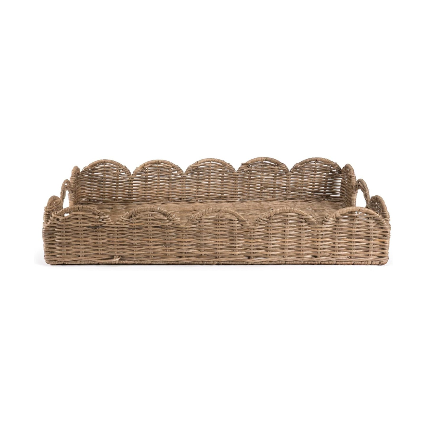 TRY1000A Scalloped 21.5" Southwestern Cottage Hand-Woven Rattan Tray / Natural