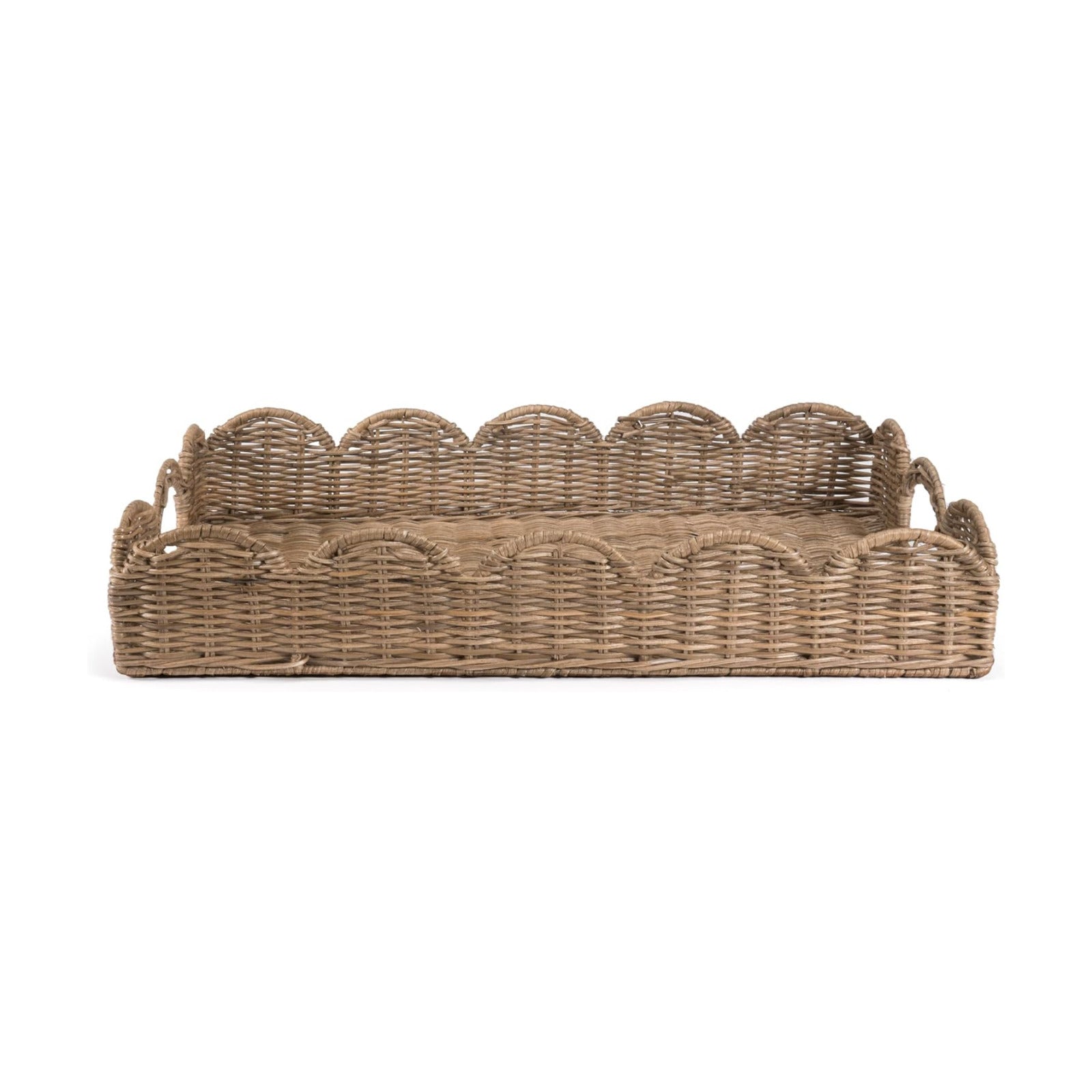 TRY1000A Scalloped 21.5" Southwestern Cottage Hand-Woven Rattan Tray / Natural