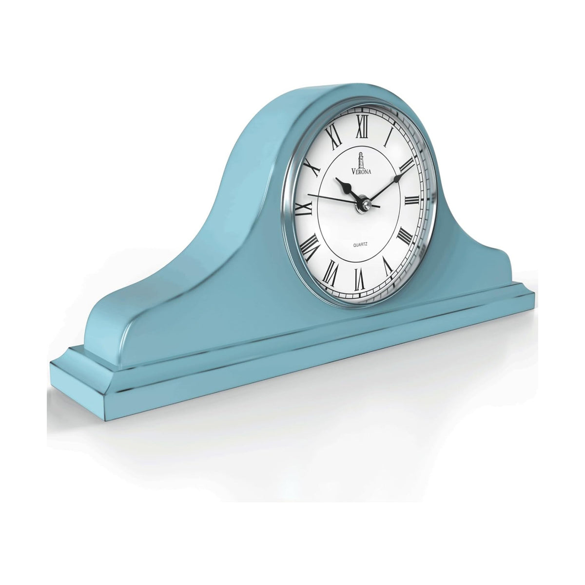 Mantel Clock for Fireplace, Teal Wooden Farmhouse Silent Mantle Clock | Solid Wood Non-Chiming Battery Operated Clock