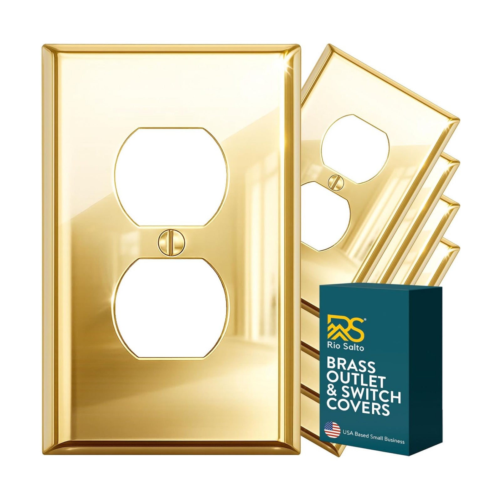 Rio Salto Duplex Outlet Covers Receptacle Wall Plates BRASS High Polished Gold Light Switch Cover Electricity Socket