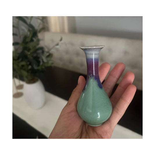 Handcrafted Drop Glaze Crackle Ice Pattern Porcelain Mini Tiny Vase Tear Jar / Gourd, Emerald