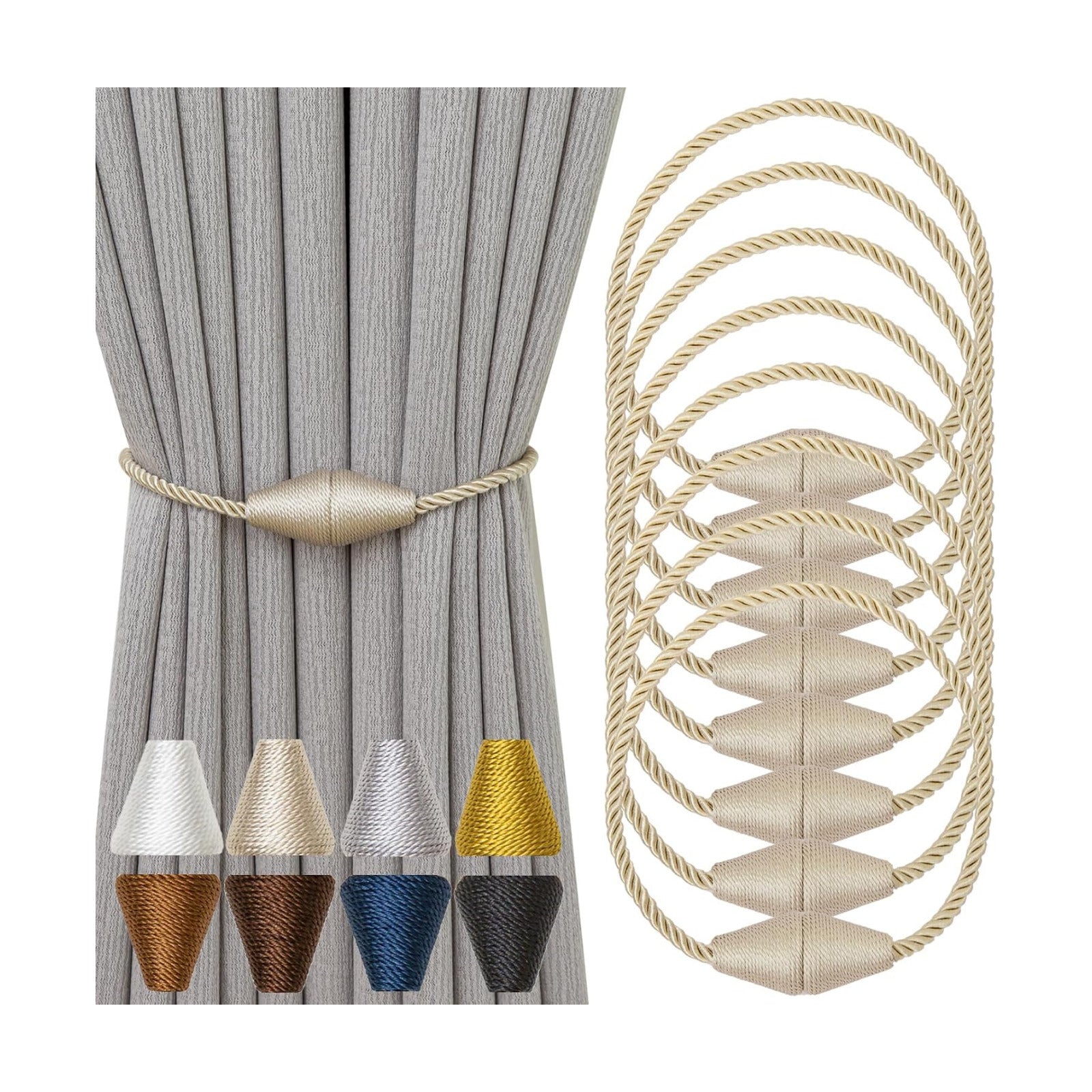 Magnetic Curtain Tiebacks 8 Pack Outdoor Rope Curtain Tie Backs Decorative Window Treatment Holdbacks for Home