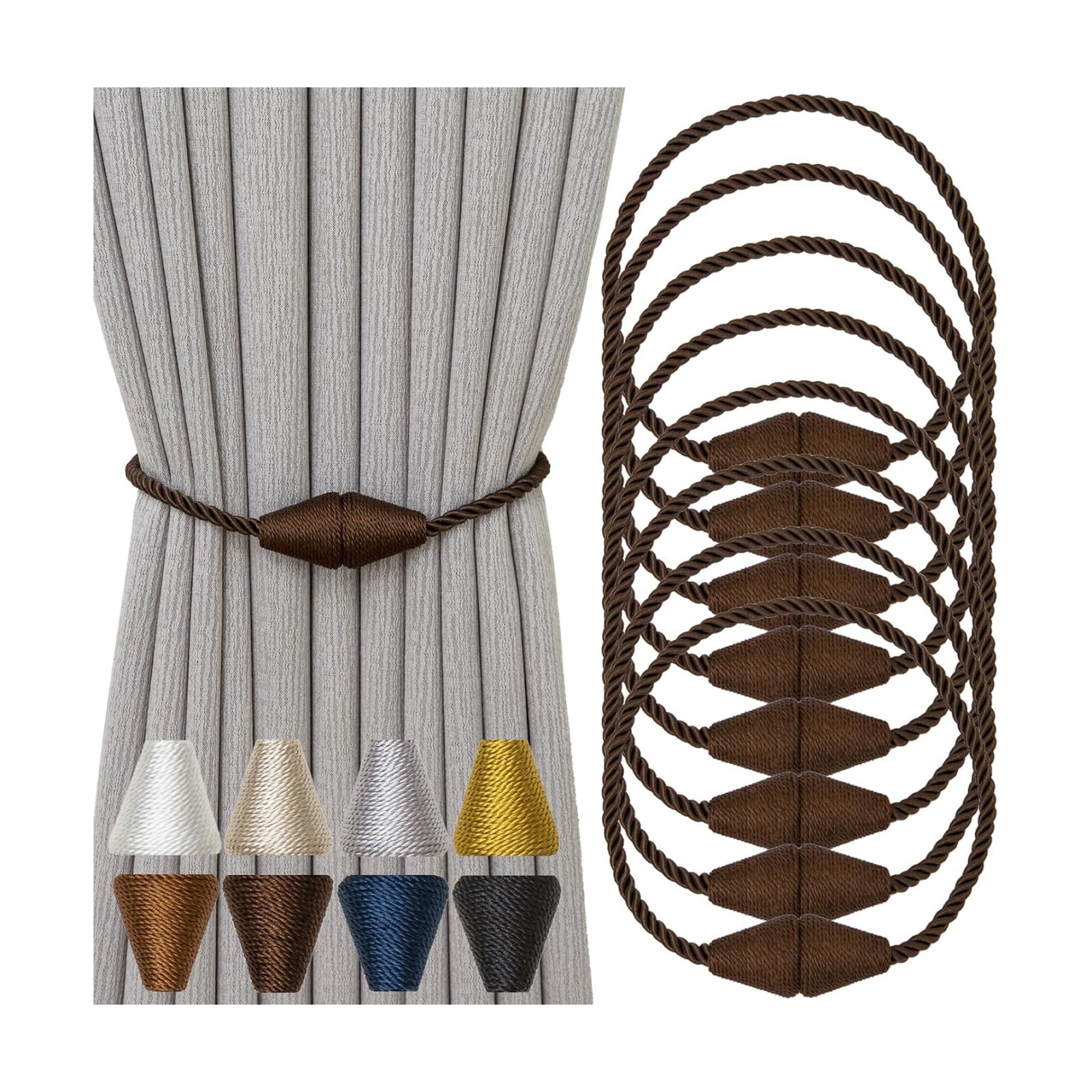 Magnetic Curtain Tiebacks 8 Pack Outdoor Rope Curtain Tie Backs Decorative Window Treatment Holdbacks for Home
