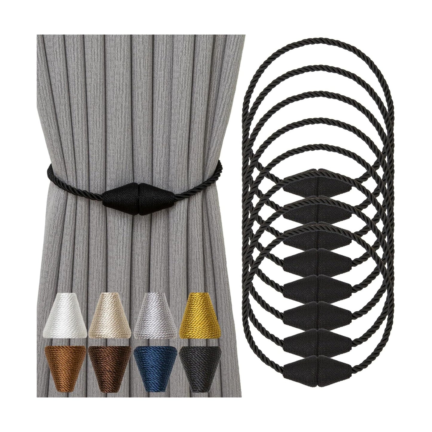 Magnetic Curtain Tiebacks 8 Pack Outdoor Rope Curtain Tie Backs Decorative Window Treatment Holdbacks for Home