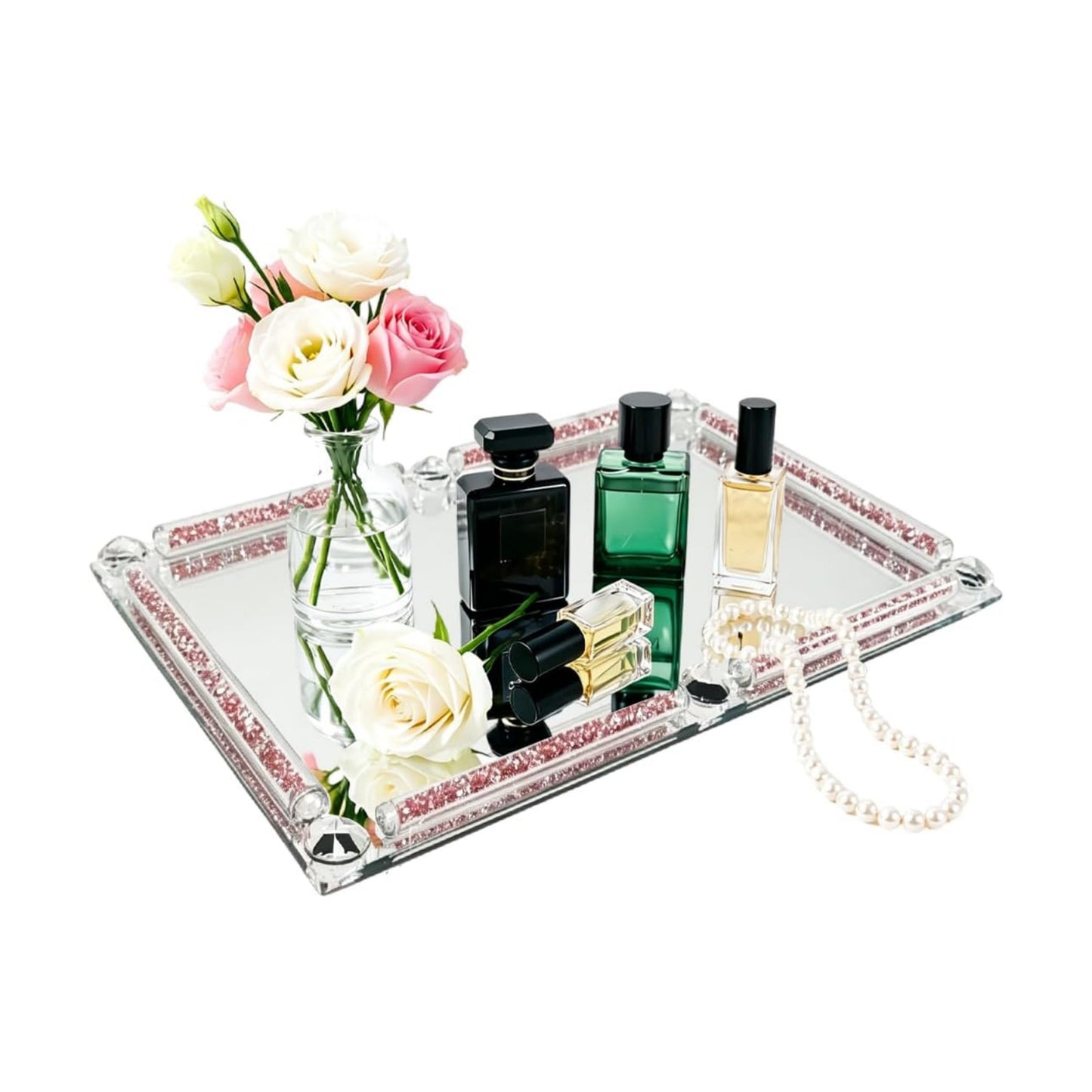 Mirror Glass Vanity Tray for Dresser / Rose / 11.8 x 7.9