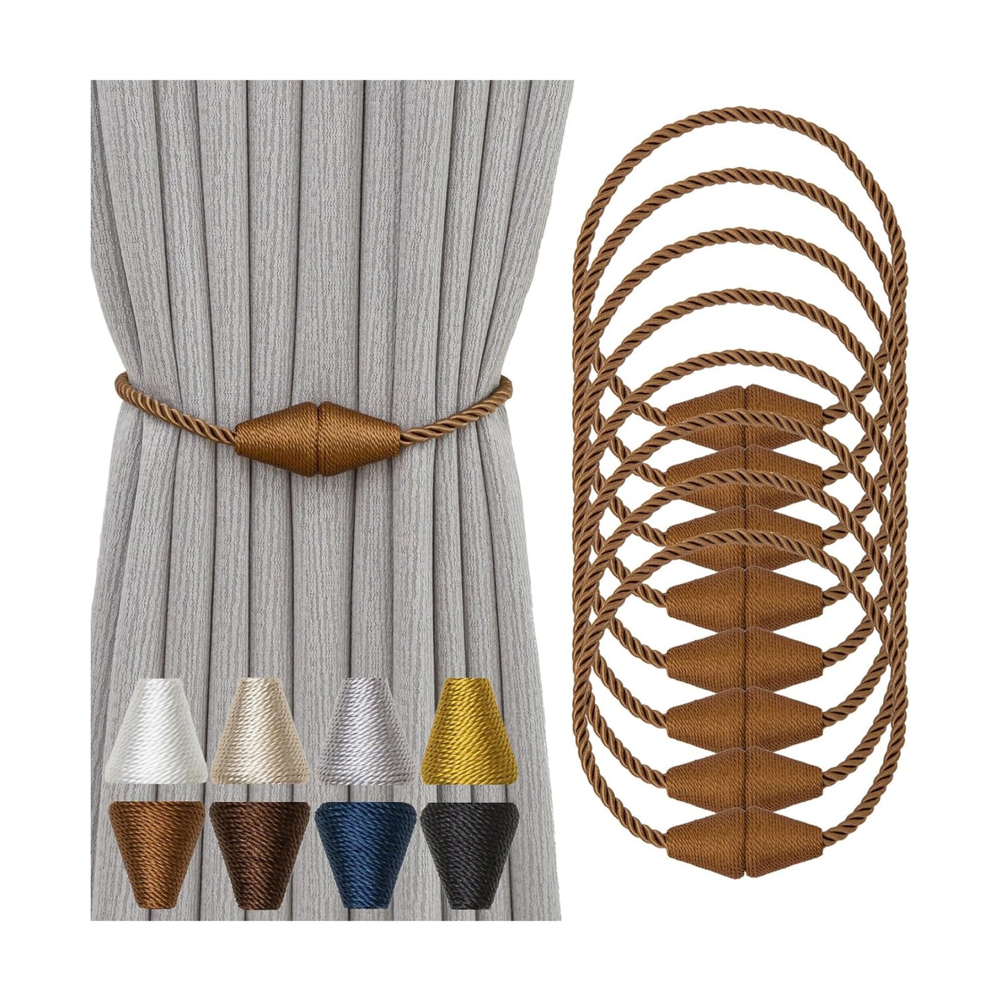 Magnetic Curtain Tiebacks 8 Pack Outdoor Rope Curtain Tie Backs Decorative Window Treatment Holdbacks for Home