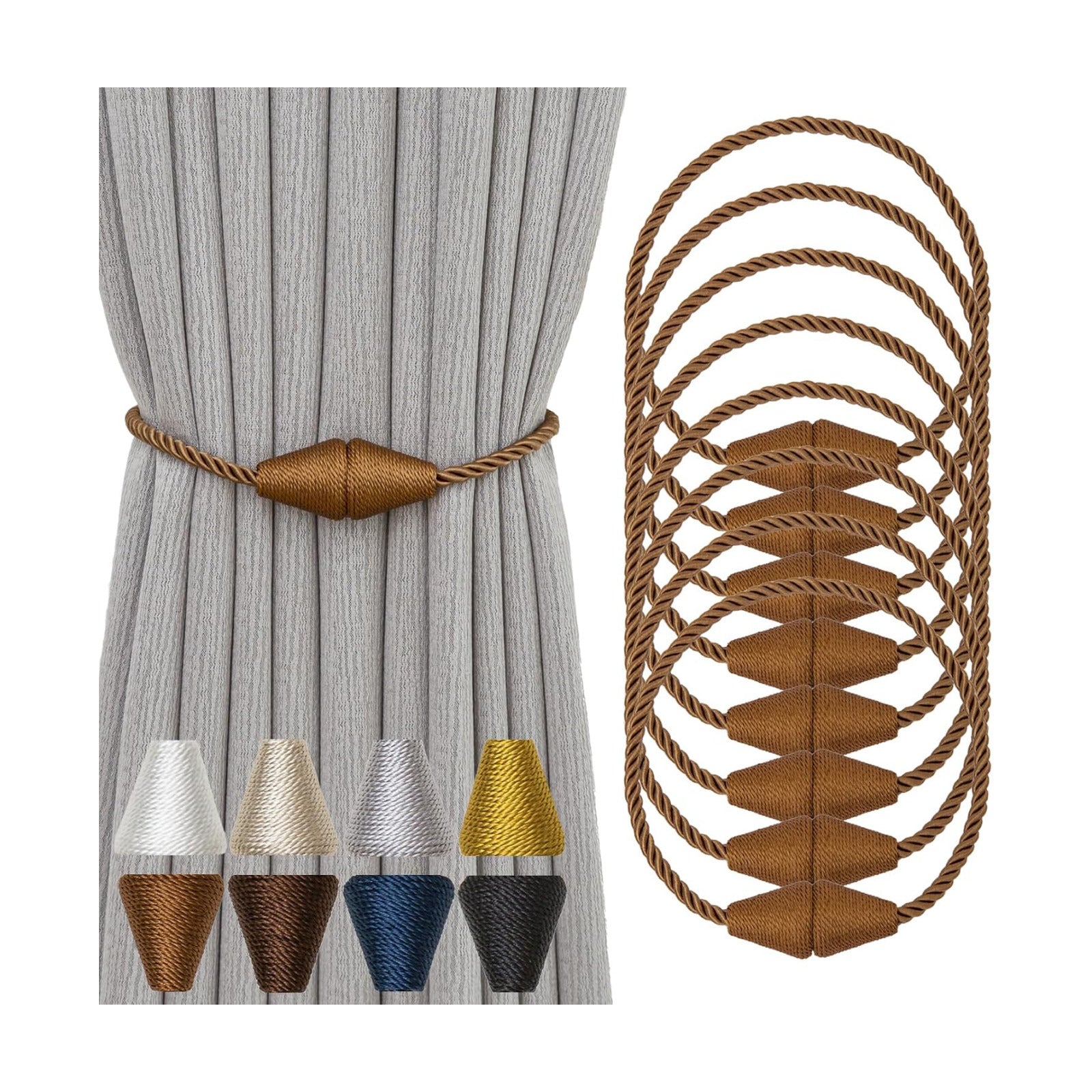 Magnetic Curtain Tiebacks 8 Pack Outdoor Rope Curtain Tie Backs Decorative Window Treatment Holdbacks for Home