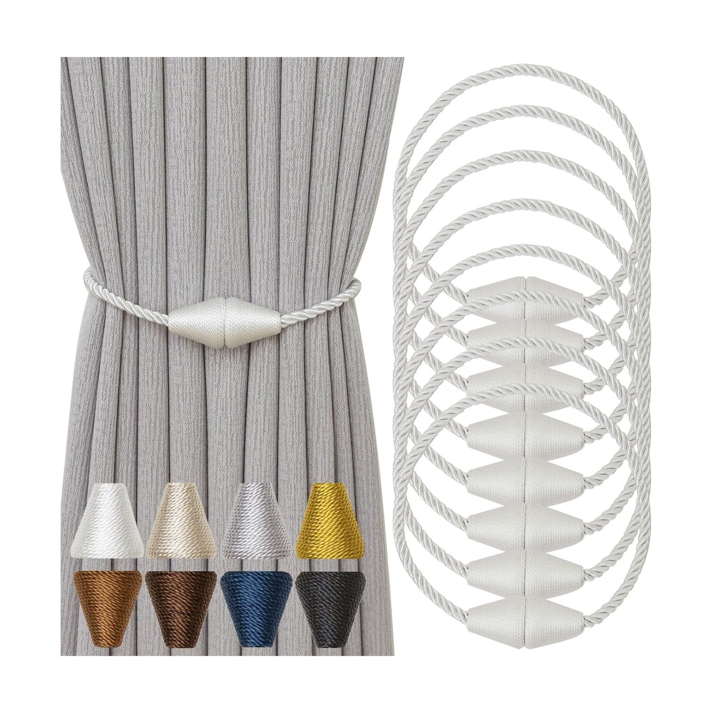 Magnetic Curtain Tiebacks 8 Pack Outdoor Rope Curtain Tie Backs Decorative Window Treatment Holdbacks for Home