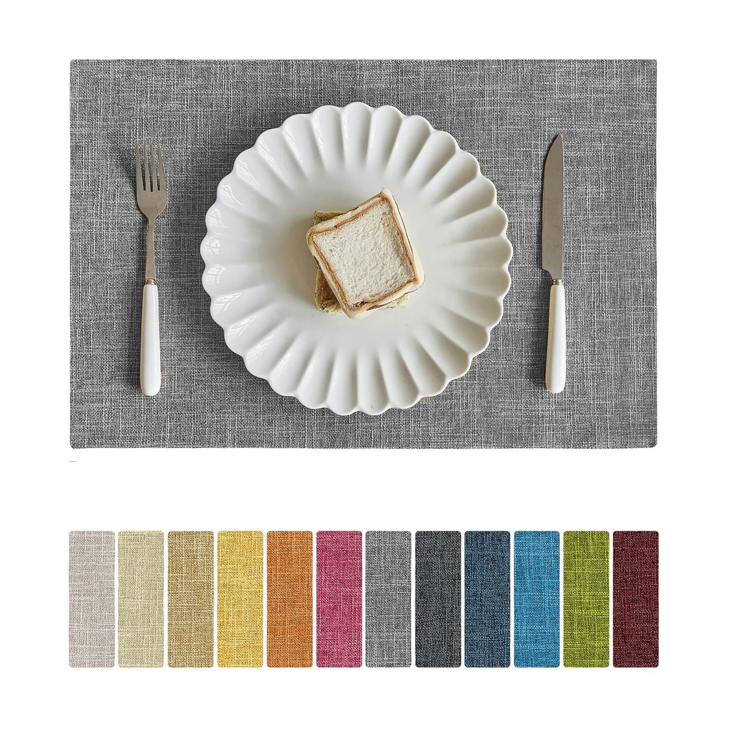 Softalker Faux Linen Cloth Placemats Set of 8-12 x 18 Inch, Light Grey | Double Layered Durable Burlap Farmhouse Place