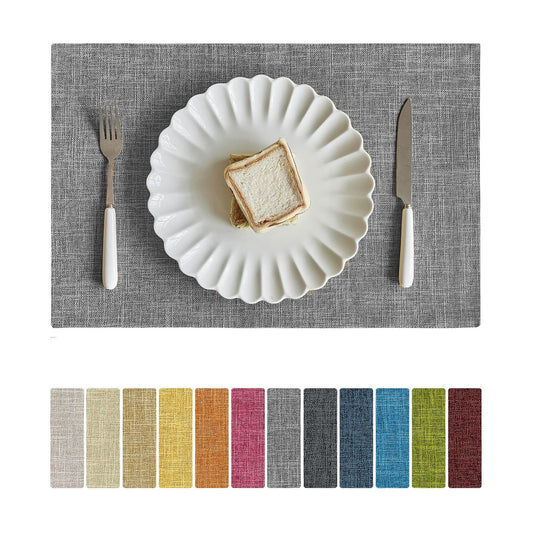 Softalker Faux Linen Cloth Placemats Set of 8-12 x 18 Inch, Light Grey | Double Layered Durable Burlap Farmhouse Place