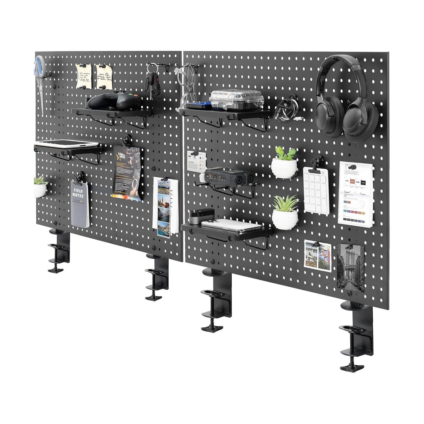 VIVO Black Clamp-on 60 x 24 inch Desk Pegboard, PP-DK30B-2 | Steel Privacy Panel, Magnetic Peg Board, Office Accessory