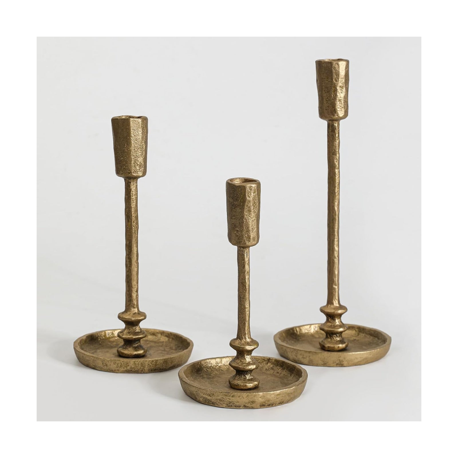 Rustic Cast Iron Taper Candle Holder - Set of 3 Vintage Candle Stands, Candlestick Holders for Wedding, Dining, Party