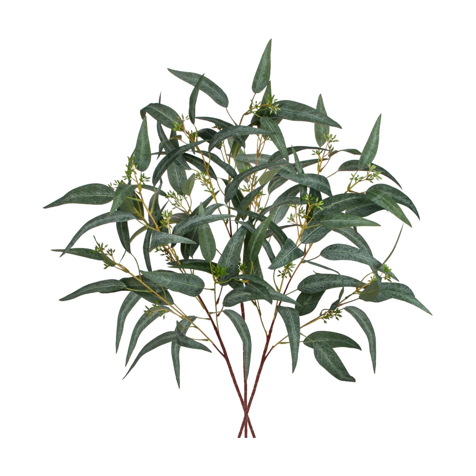 Faux Eucalyptus Stems Willow Eucalyptus Leaves 34" Long Fake Salix / Green with Seed / Set of 3