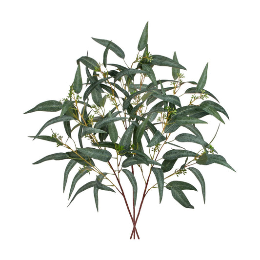 Faux Eucalyptus Stems Willow Eucalyptus Leaves 34" Long Fake Salix / Green with Seed / Set of 3