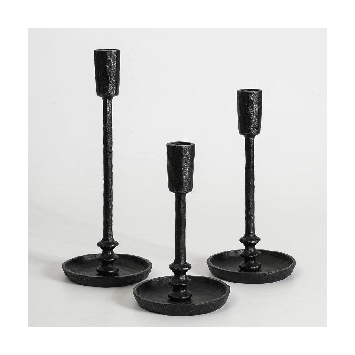 Rustic Cast Iron Taper Candle Holder - Set of 3 Vintage Candle Stands