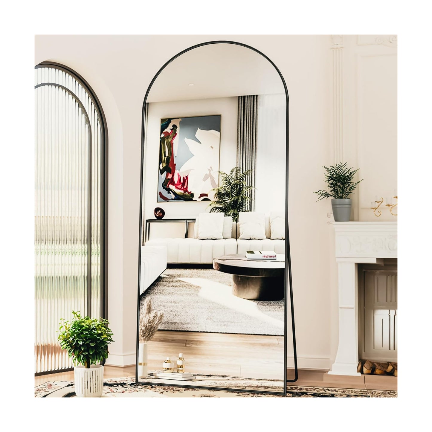 Antok 76" x34” Arched Full Length Mirror, Floor Mirror with Stand,Black