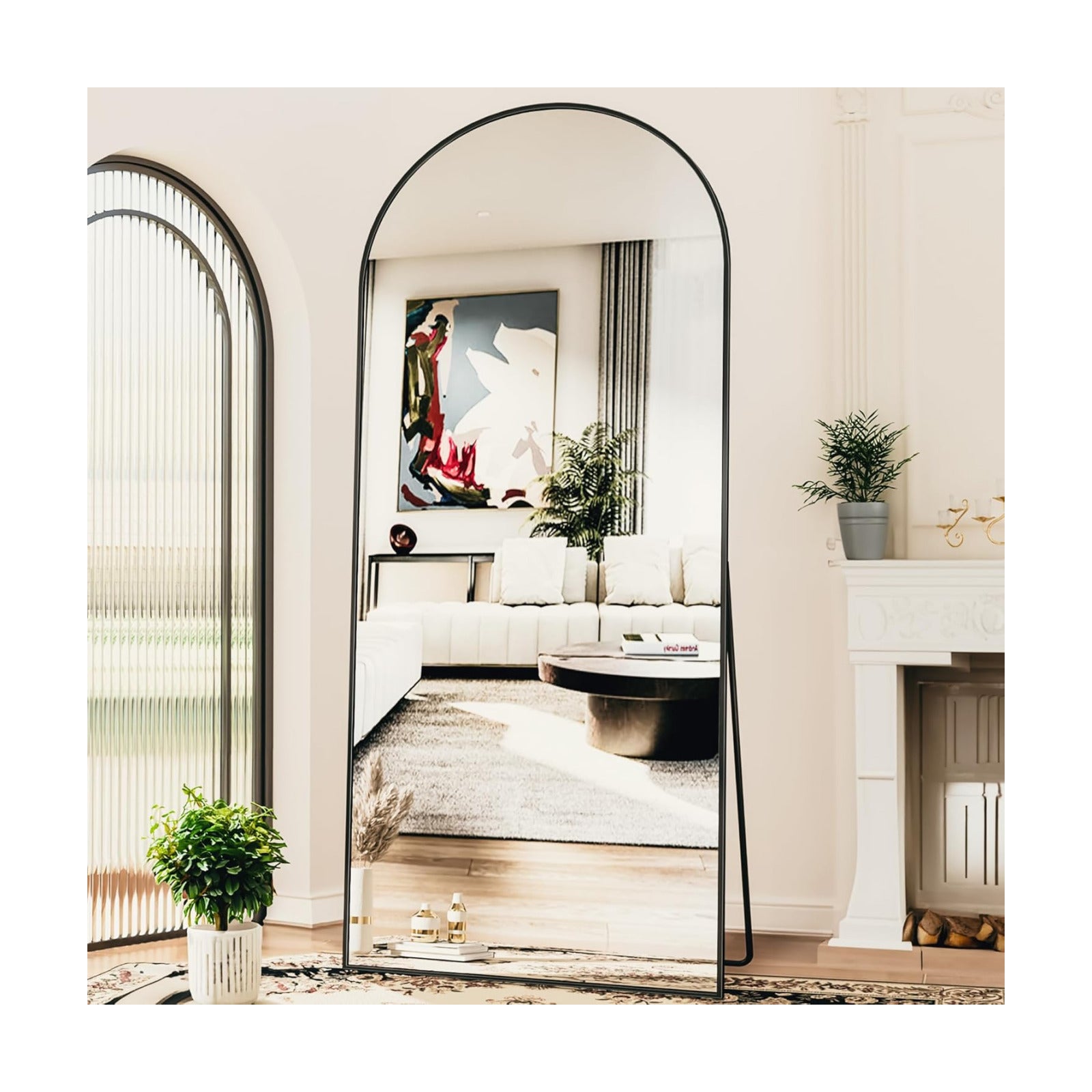 Antok 76" x34” Arched Full Length Mirror, Floor Mirror with Stand,Black