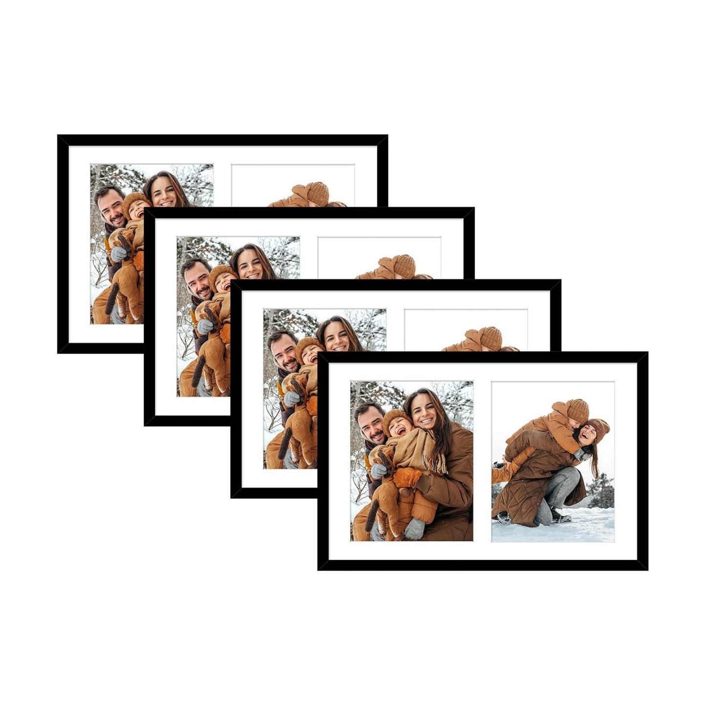 Golden State Art 12x19 Black Wood Picture Frame - For Two 8x10 Photo,4 Pack | Matted to Double 8x10,Solid Wood Collage