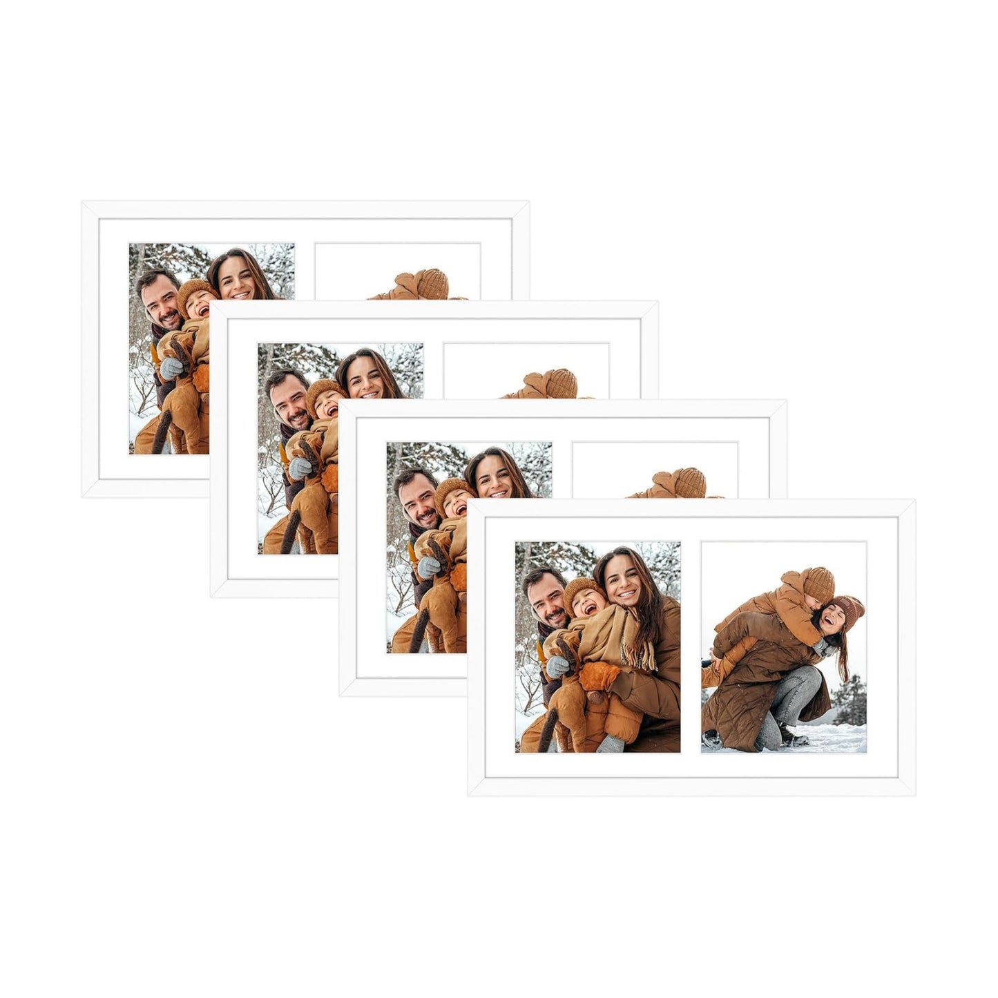 Golden State Art 12x19 White Wood Picture Frame - For Two 8x10 Photo,4 Pack | Matted to Double 8x10,Solid Wood Collage