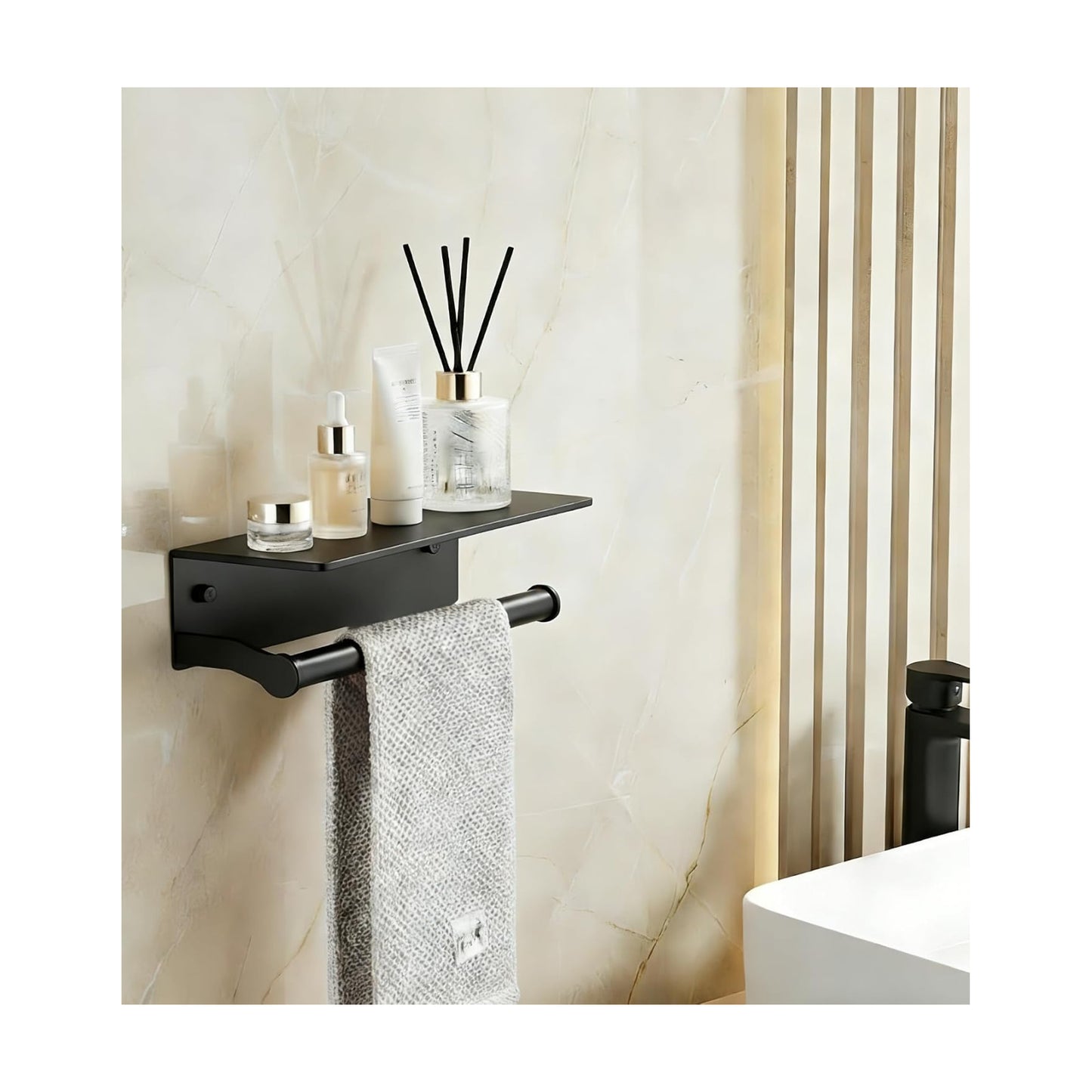 Black Paper Towel Holder Wall Mount with Thickened Shelf for Bathroom,Matte Black Adhesive Hand Towel Holder,Bathroom