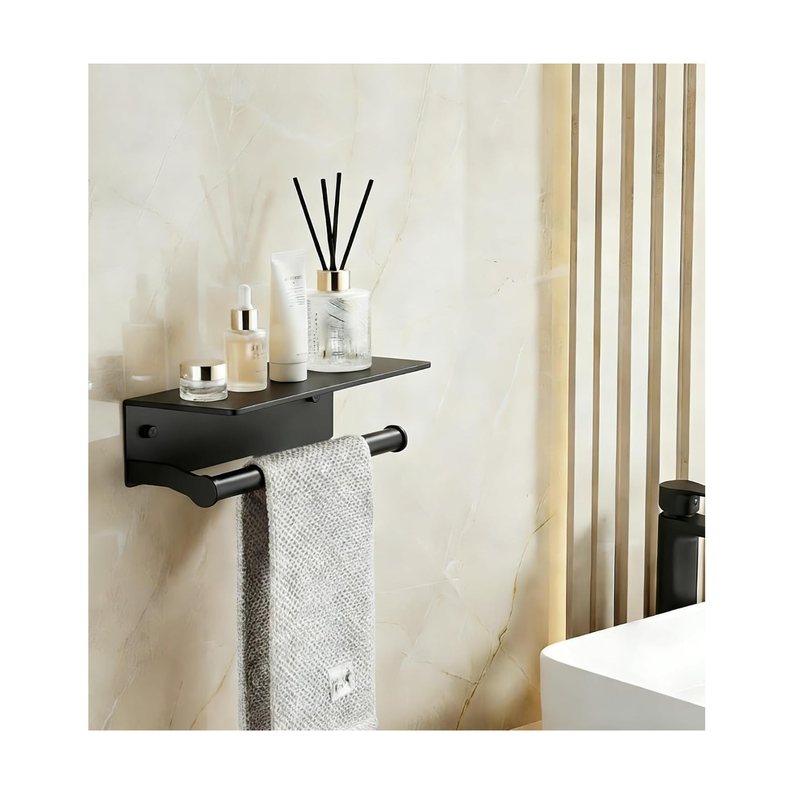Black Paper Towel Holder Wall Mount with Thickened Shelf for Bathroom,Matte Black Adhesive Hand Towel Holder,Bathroom