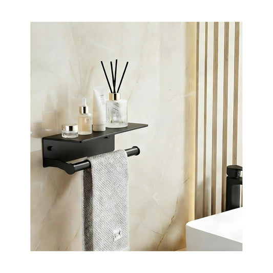 Black Paper Towel Holder Wall Mount with Thickened Shelf for Bathroom,Matte Black Adhesive Hand Towel Holder,Bathroom