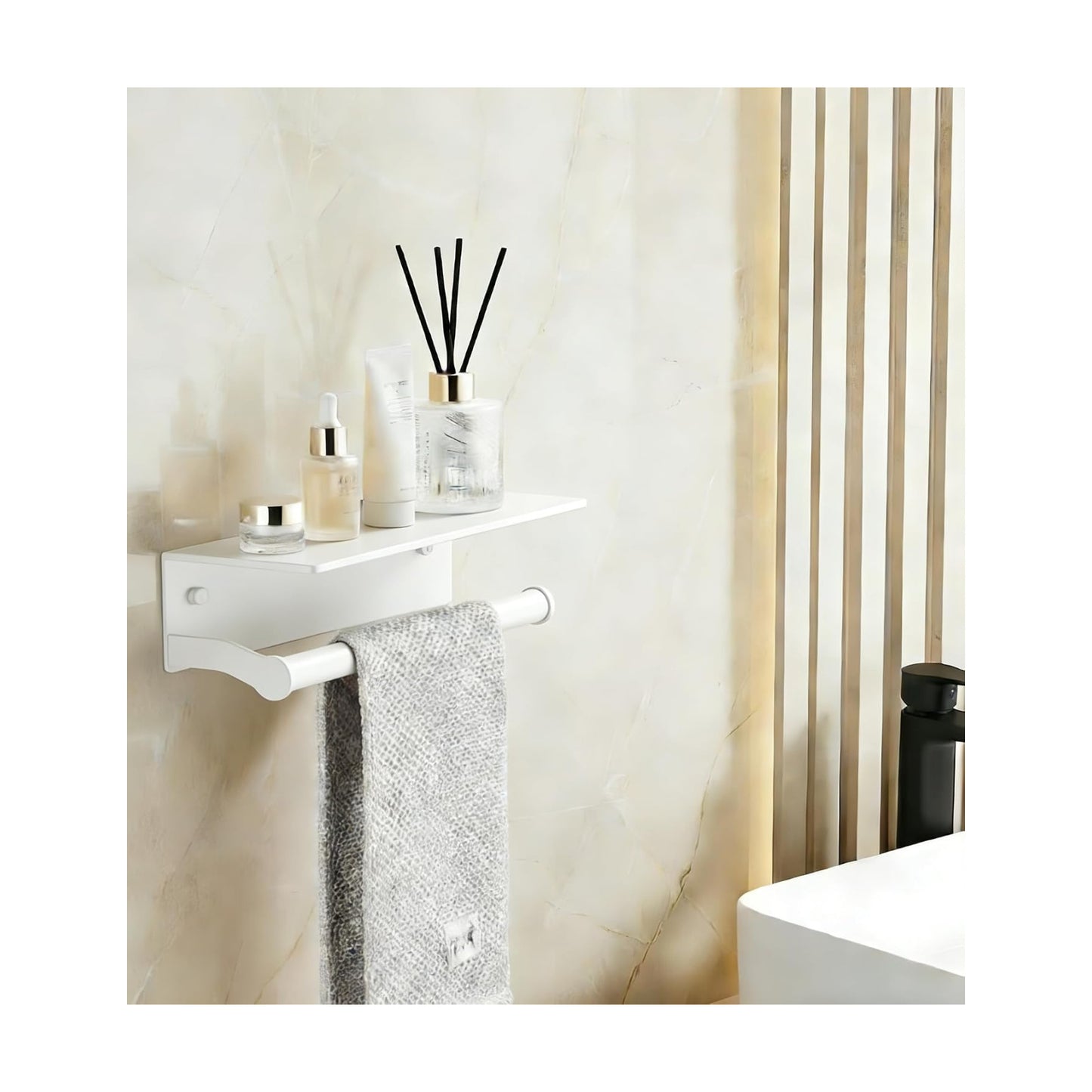 White Paper Towel Holder Wall Mount with Thickened Shelf for Bathroom,Matte White Adhesive Hand Towel Holder,Bathroom