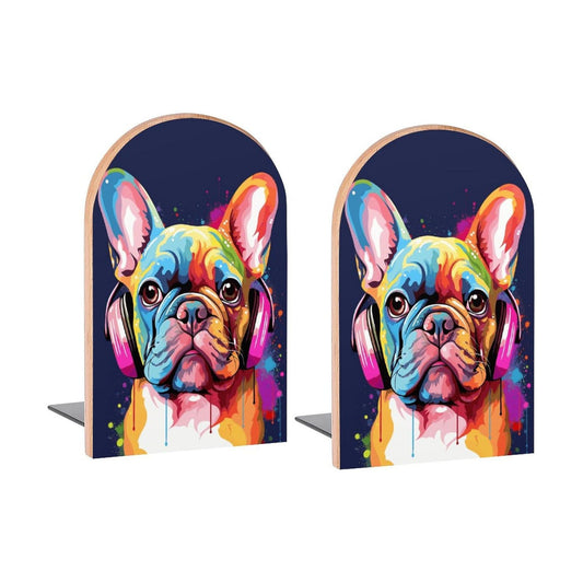 Colorful Dog French Bulldog Book Ends Decorative Wood Bookends