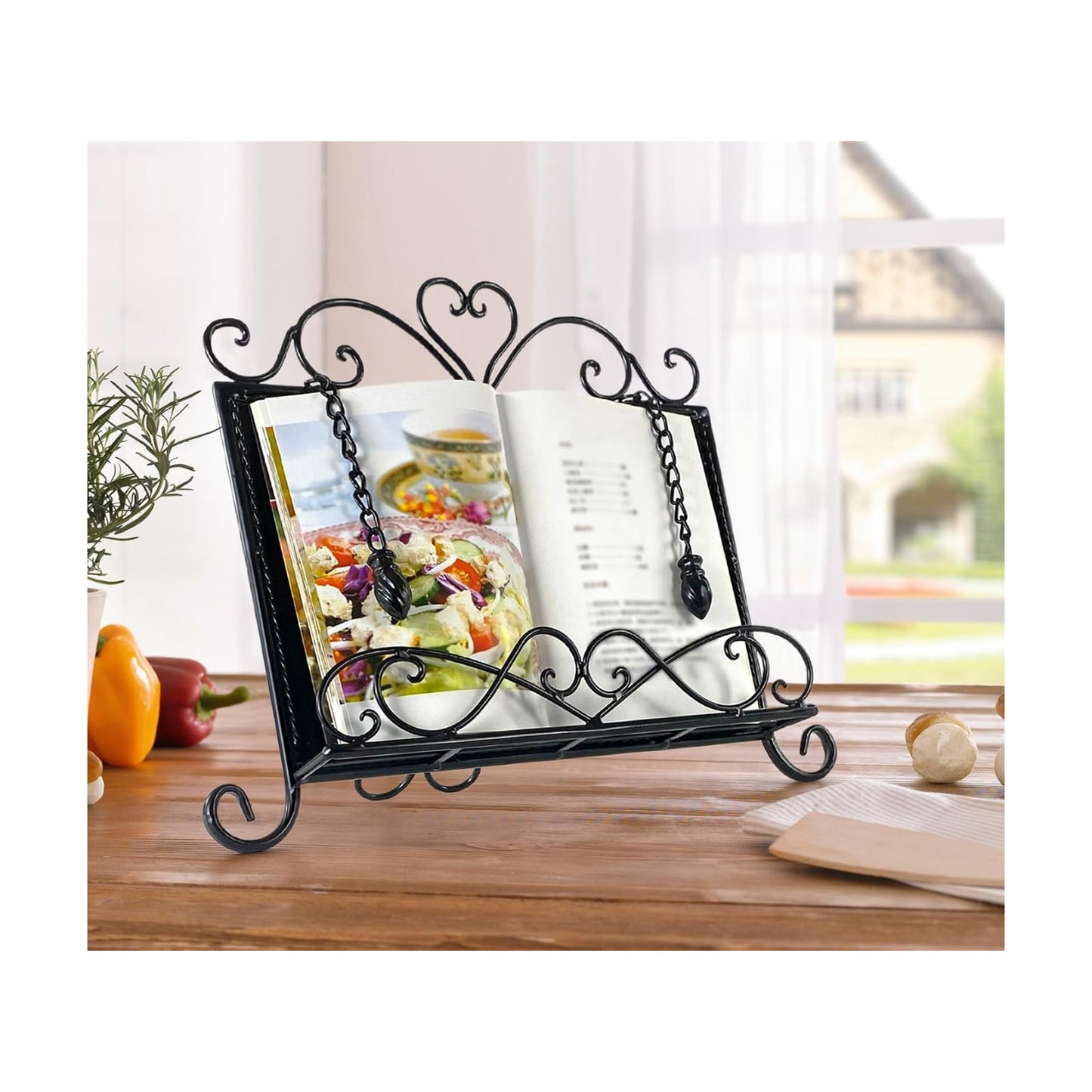 Westcharm Holiday Gift - Antique Metal Kitchen Cookbook Stand, Recipe Book Holder, iPad Holder, Cookery Book Easel with