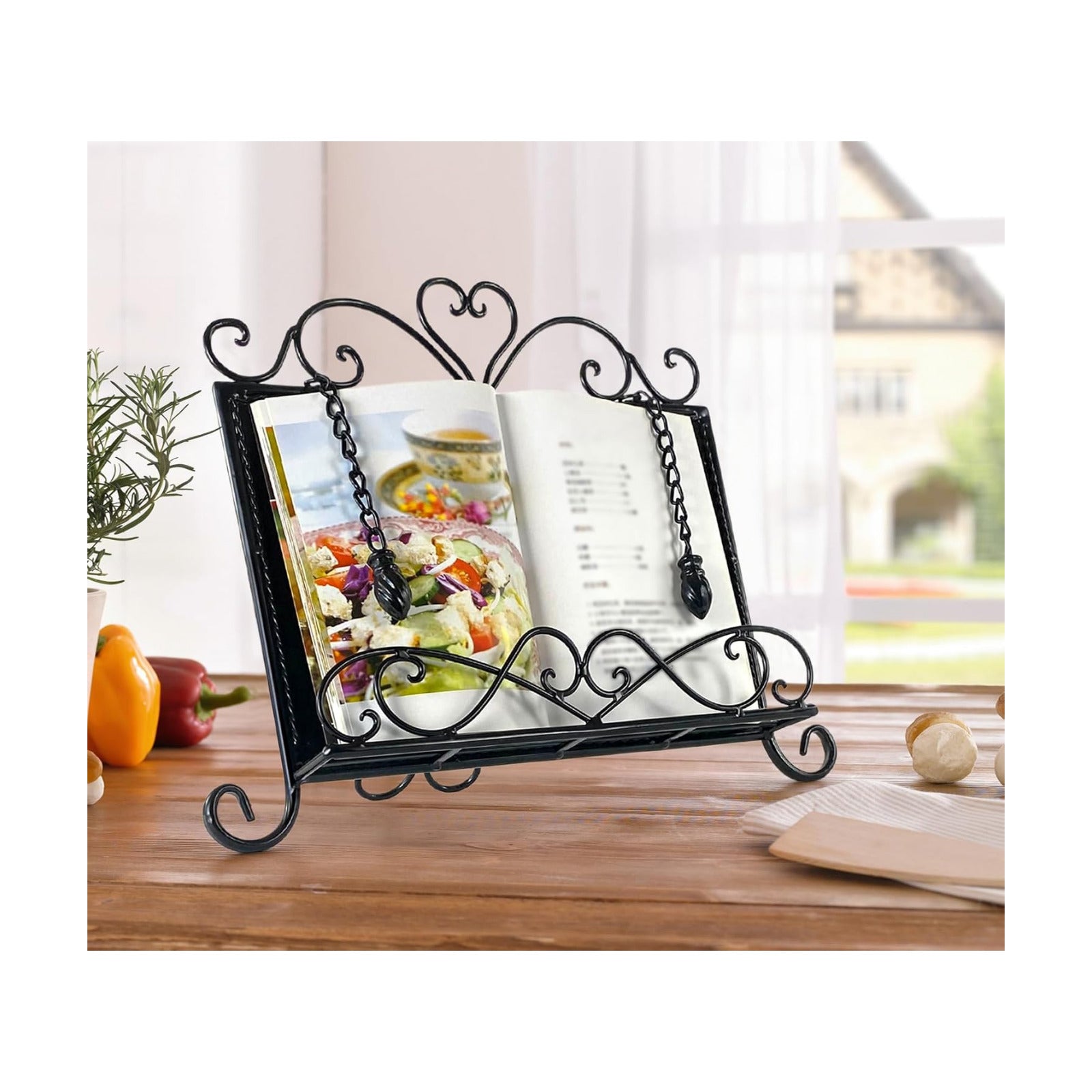 Westcharm Holiday Gift - Antique Metal Kitchen Cookbook Stand, Recipe Book Holder, iPad Holder, Cookery Book Easel with