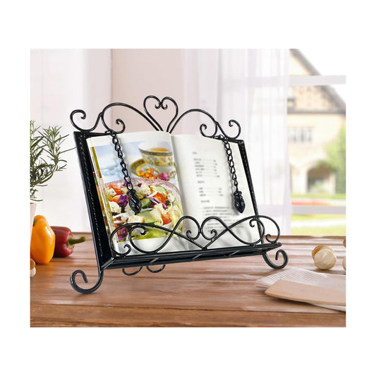 Westcharm Holiday Gift - Antique Metal Kitchen Cookbook Stand, Recipe Book Holder, iPad Holder, Cookery Book Easel with