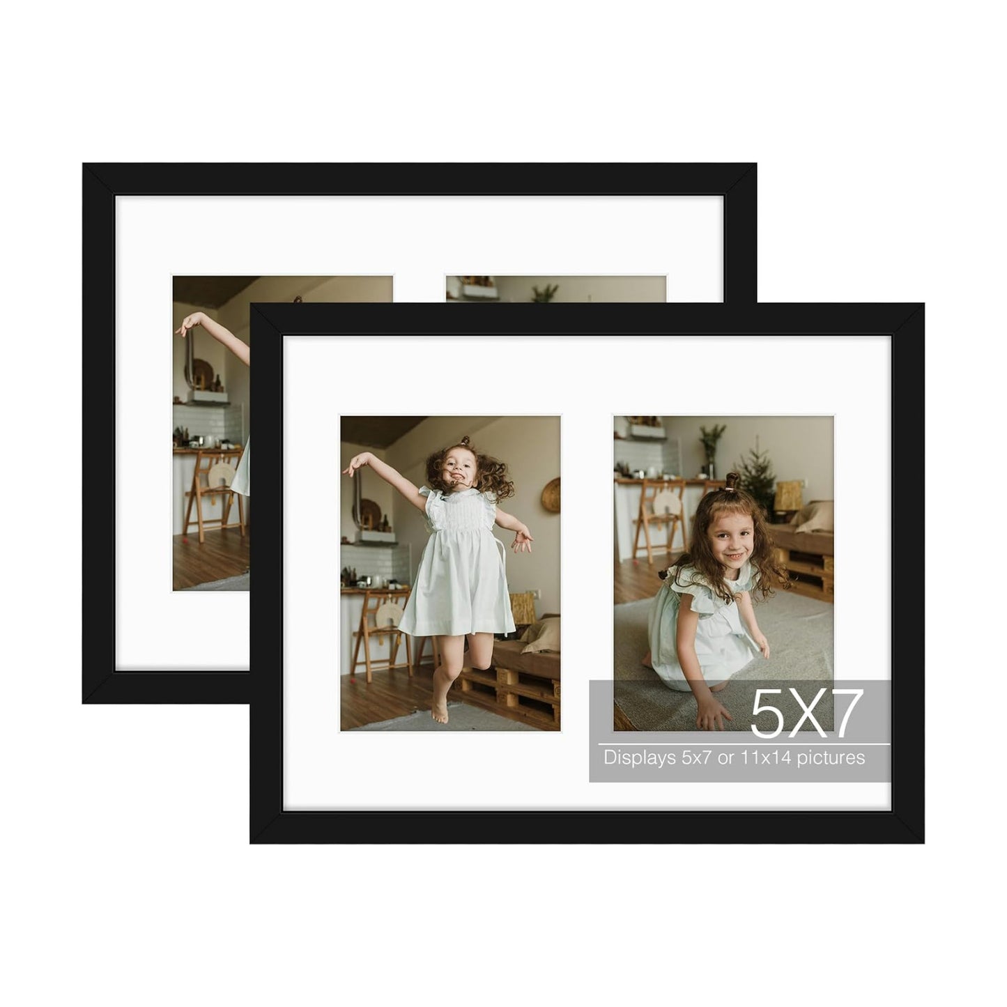 Golden State Art 11x14 Black Wood Frame - for Two 5x7 Pictures, 2 Pack | Matted to Double 5x7 Picture,Solid Wood