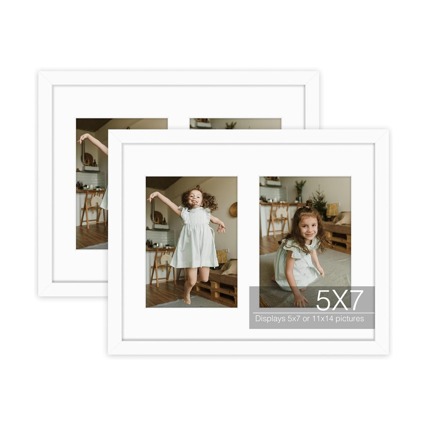 Golden State Art 11x14 White Wood Frame - for Two 5x7 Pictures, 2 Pack | Matted to Double 5x7 Picture,Solid Wood