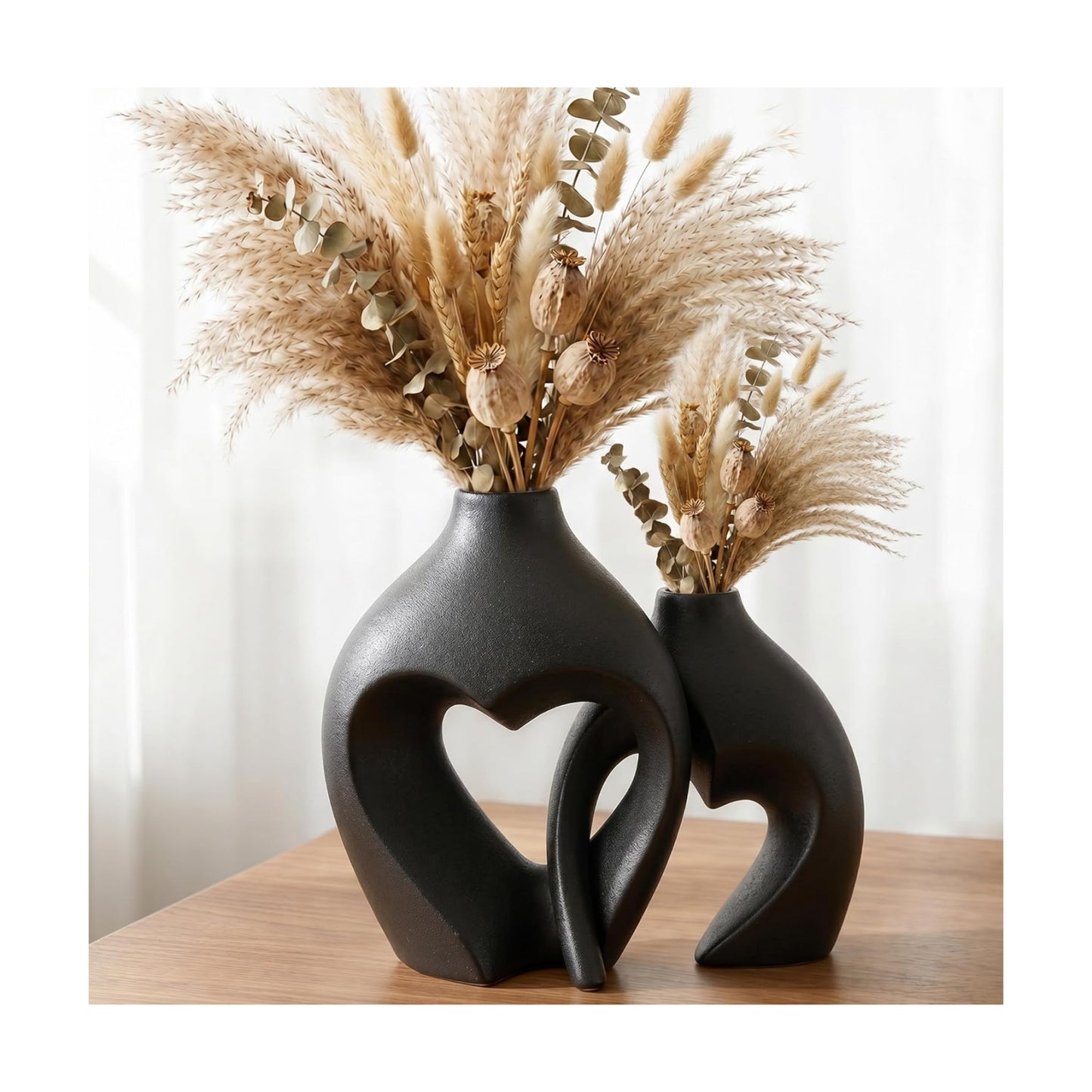 Ceramic Flower Vases Home Decor Heart Shaped Vase Nordic Heart Shaped Vases / Black / Set of 2
