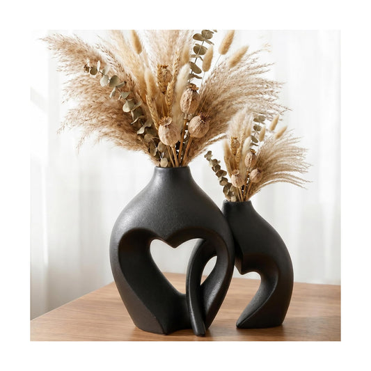 Ceramic Flower Vases Home Decor Heart Shaped Vase Nordic Heart Shaped Vases / Black / Set of 2