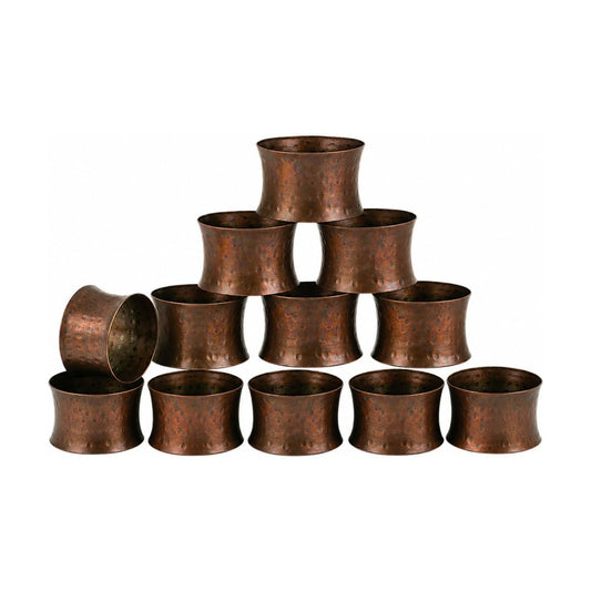 ITOS365 Handmade Round Hammered Antique Napkin Rings Holder for Dinning Table Parties Everyday, Set of 12