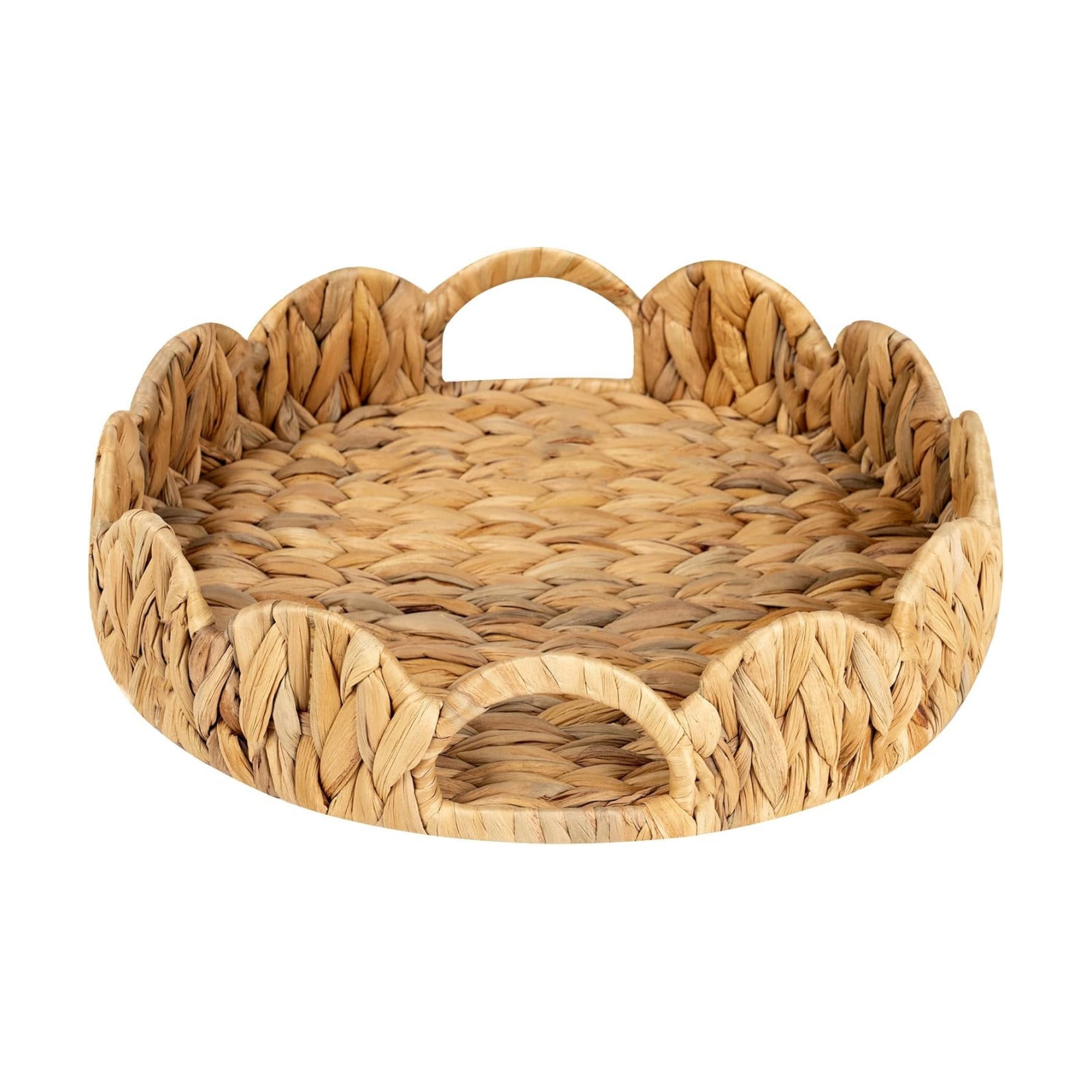 Scalloped Tray / Round Basket Tray Wicker Rattan Serving Tray / Natural / Set of 13