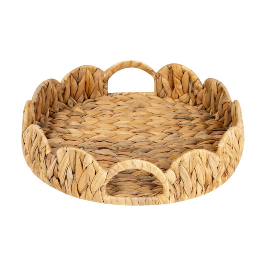 Scalloped Tray / Round Basket Tray Wicker Rattan Serving Tray / Natural / Set of 13