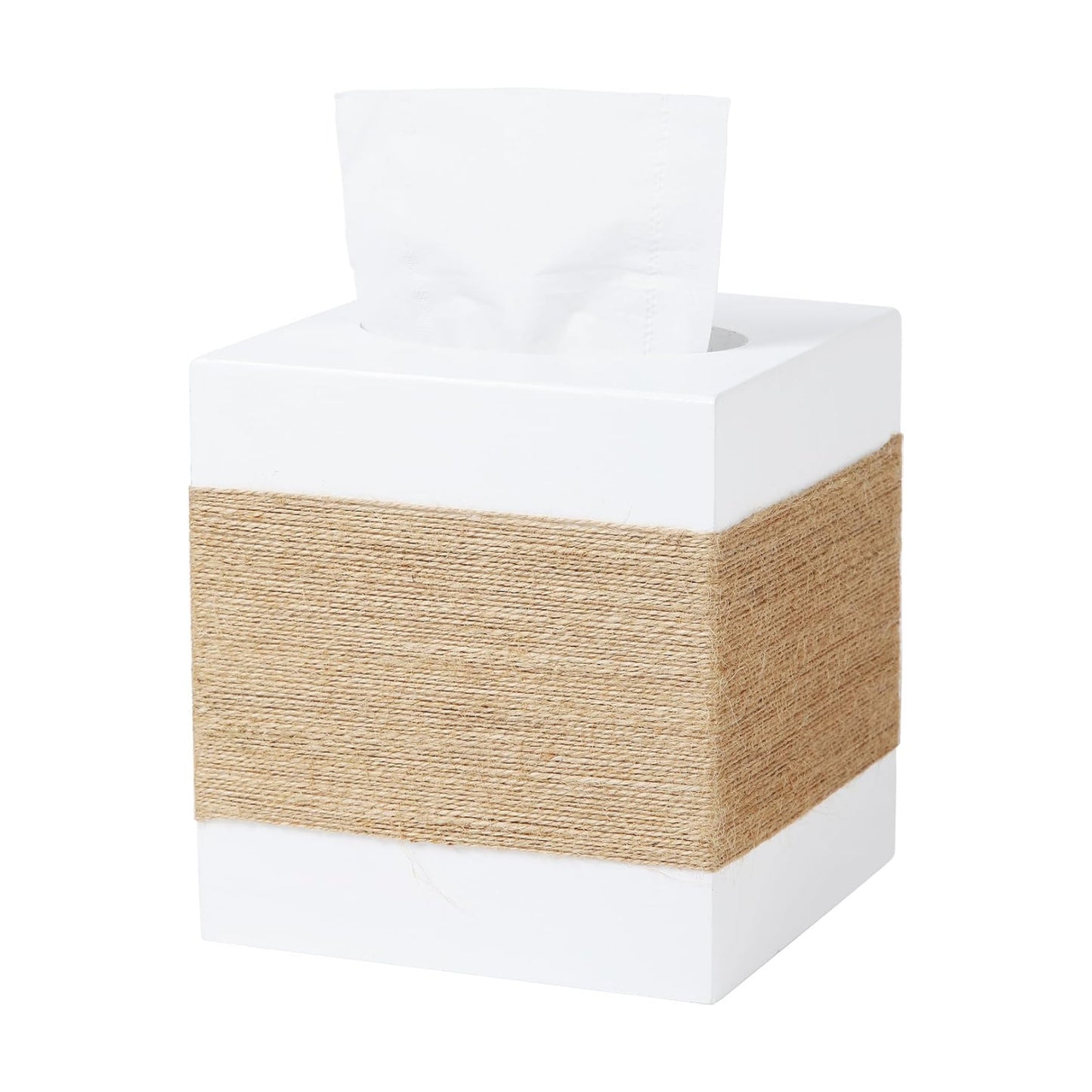 Wood Tissue Box Cover Square / Hemp-rope-square