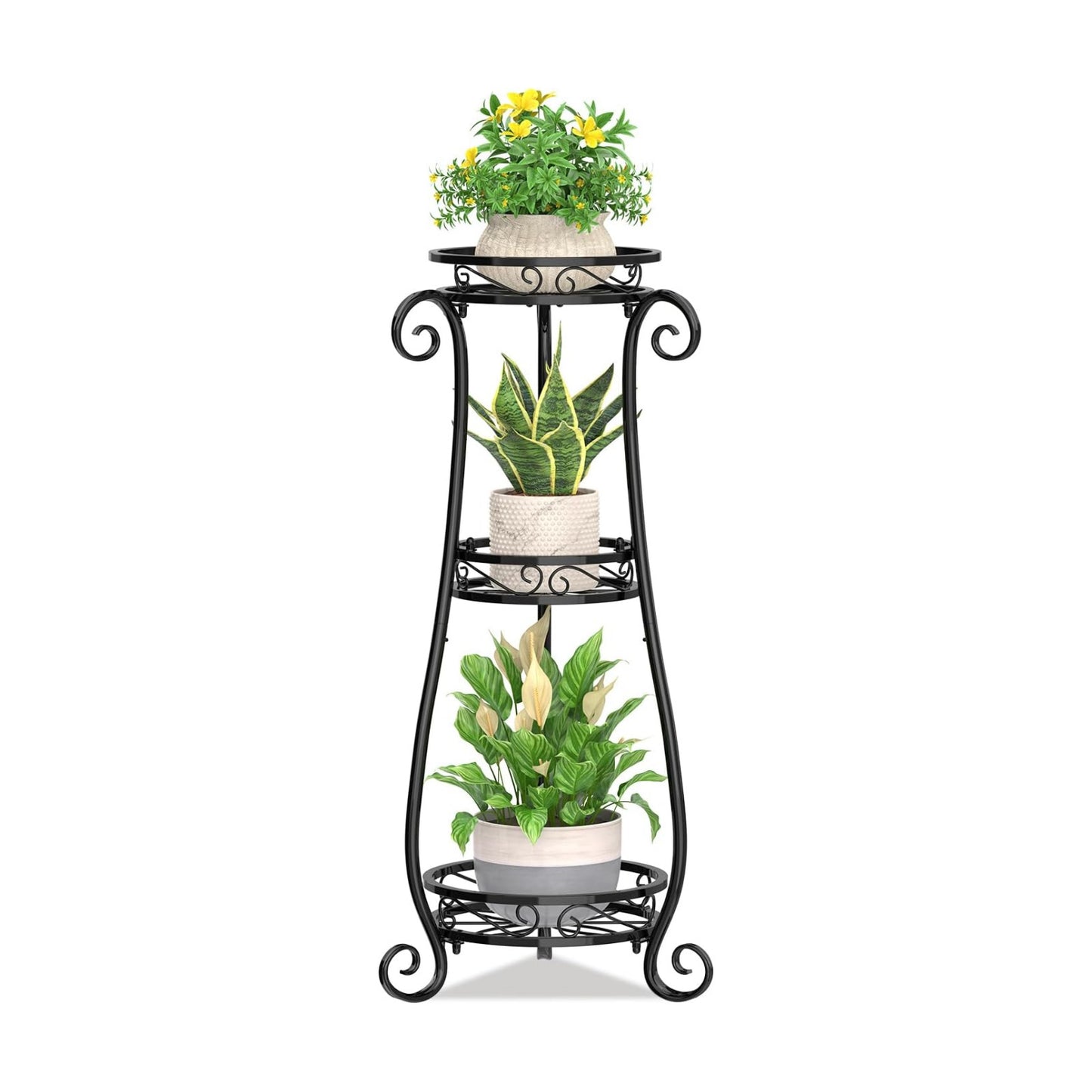 KMOTASUO 3 Tier Metal Plant Stand Tall for Indoor Outdoor Corner, Black | Heavy Duty Flower Holder Rack, Modern