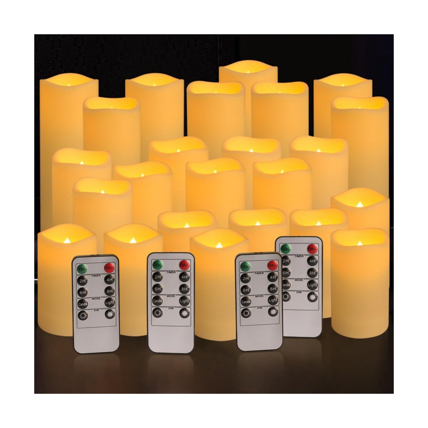 YOROXRG Set of 24 Waterproof Outdoor Flameless Candles, LED Candles with 4 Remote and Timer,(H 4" 5" 6" x D 2.2"),for