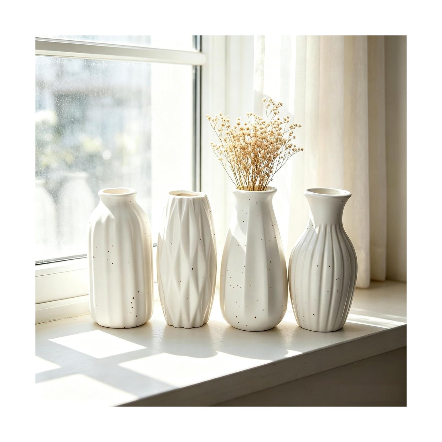 Small Ceramic Vases Table Flower Vase Modern Decorative Vases for Pampas Grass / White / Set of 4