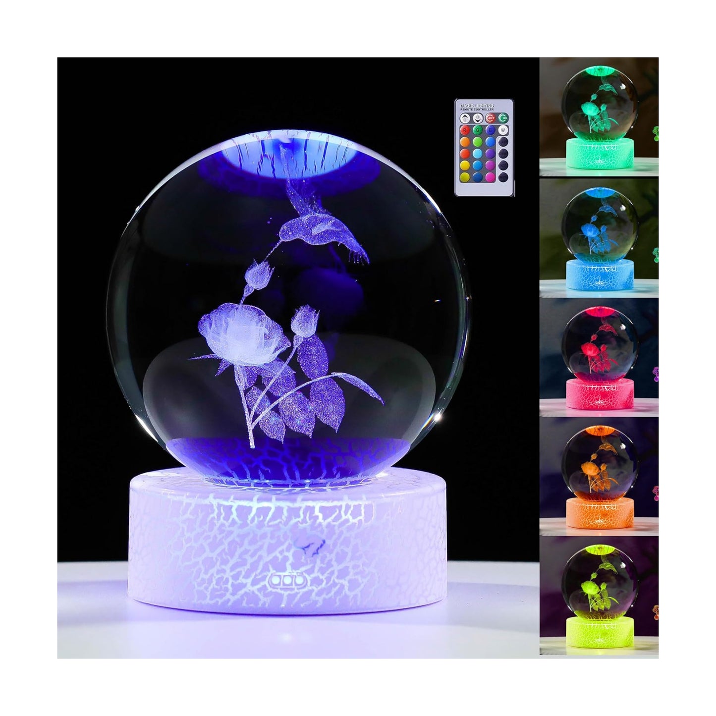 Hummingbird Figurines Decor Glass Animals Figurine Hummingbird / 80mm-hummingbird with Rose