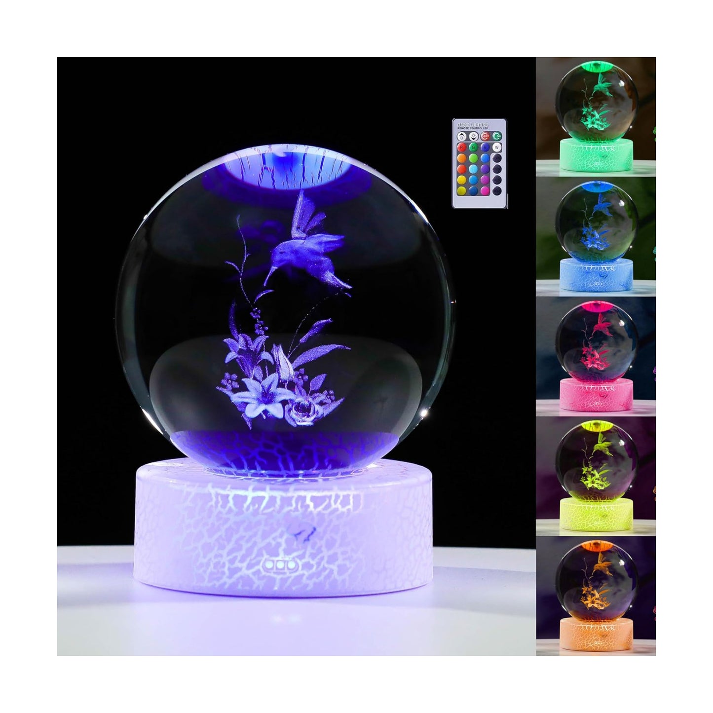 Hummingbird Figurines Decor Glass Animals Figurine Hummingbird / 80mm-hummingbird with Lily
