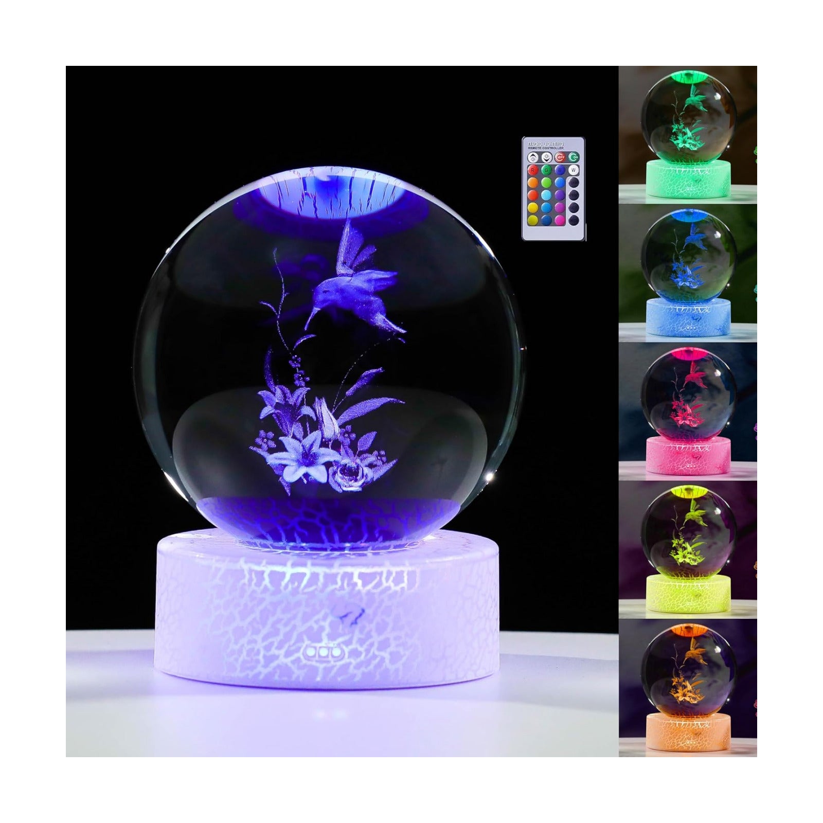 Hummingbird Figurines Decor Glass Animals Figurine Hummingbird / 80mm-hummingbird with Lily