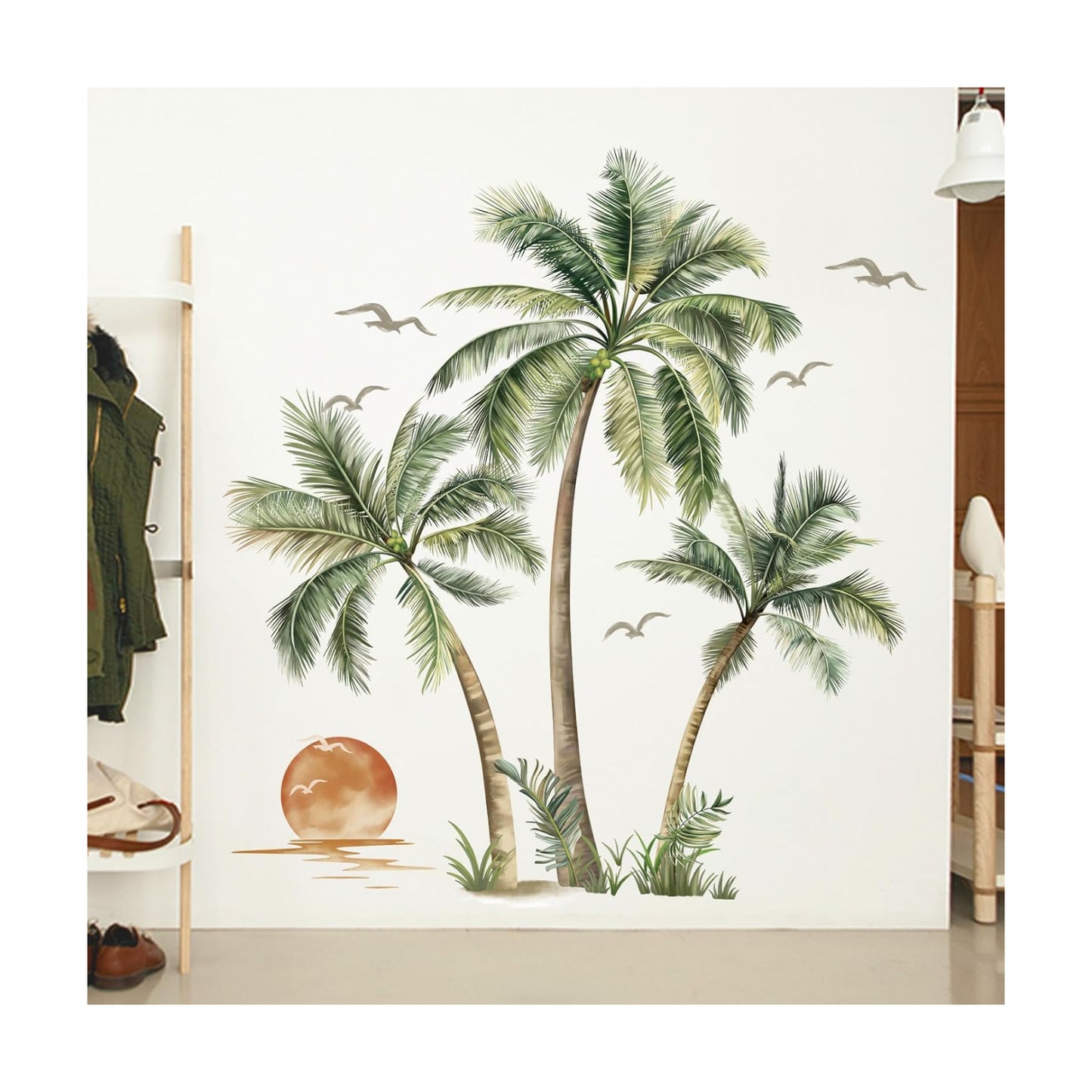 Large Boho Palm Tree Wall Decals Tropical Plant Sunset Beach Wall Stickers Living Room Bedroom