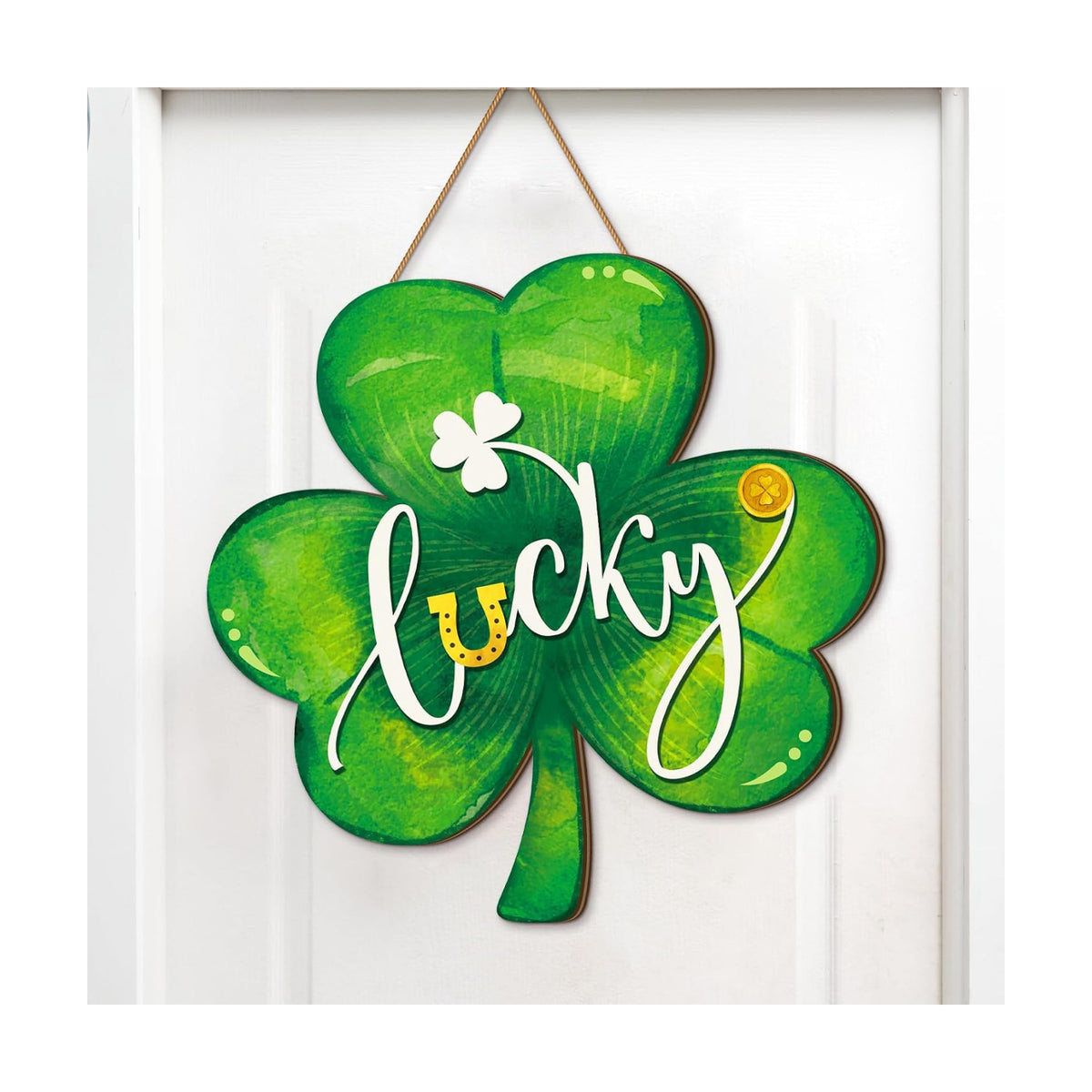 Boao St. Patrick's Day Shamrock Door Hanger Welcome Wooden Hanging Sign